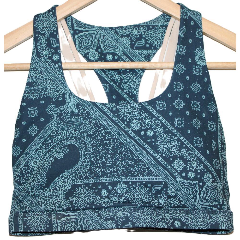 Womens Fabletics Boost Medium Impact Sports Bra Blue Racerback Printed Size XS